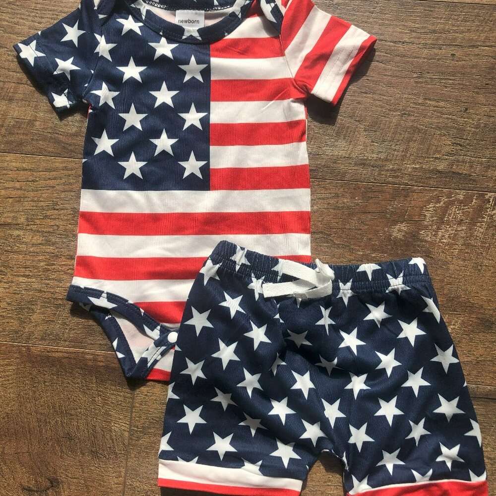 American flag stars and stripes Unisex outfit 2 piece set 9 - 12 months